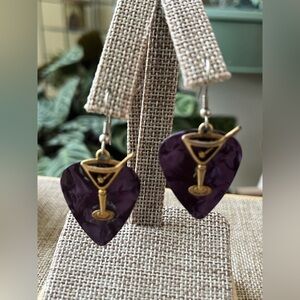 Purple Heart Earrings with Gold Martini Design